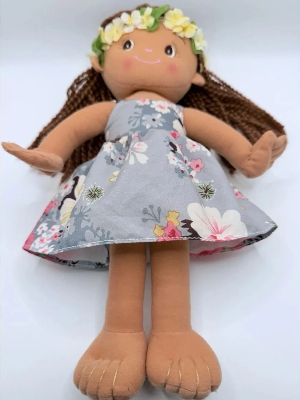 Island Plush Hawaiian Hula Girl Rag Doll Lavender Aloha Dress Pre-Owned